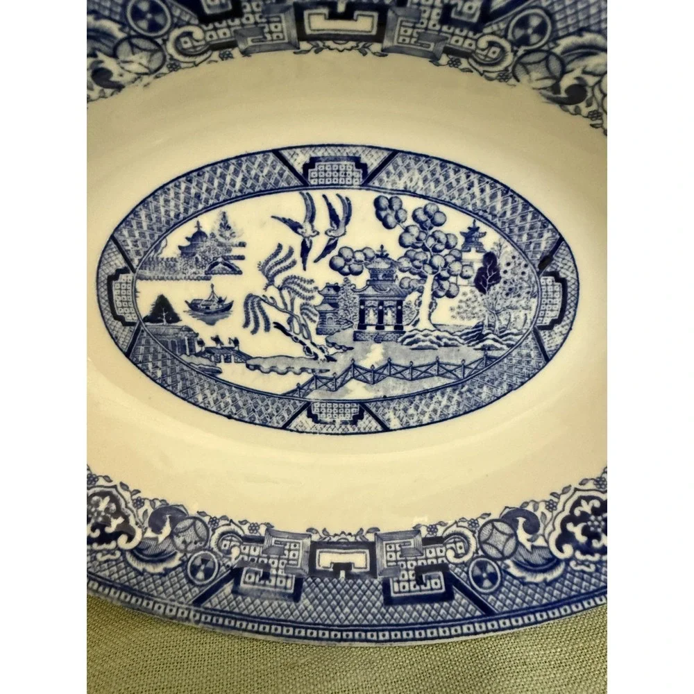 Vintage Homer Laughlin Blue Willow Oval Plate Platter USA L54N6 See Measurements